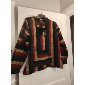Baja Joe Drug Rug Hoodie Mens Large Black Rasta Stripe Baja Pullover Mexican